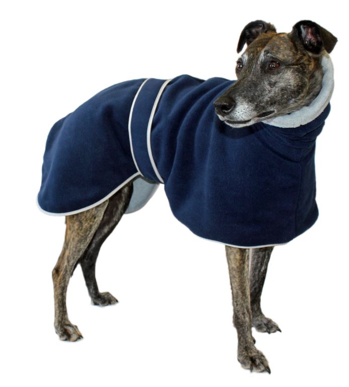 Dog snood fleece blue tartan whippet greyhound,lurcher 8 sizes Italian greyhound